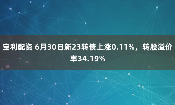 宝利配资 6月30日新23转债上涨0.11%,转股溢价率34.19%